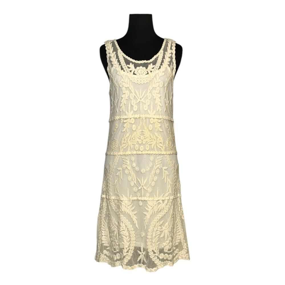 Knapp Studio cream embroidered mini dress size Small